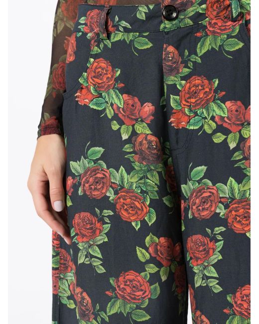 Amir Slama Green Floral-Pattern Culotte Trousers