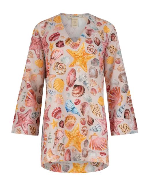 Paramidonna Linnen Jurk Met Schelpenprint in het White