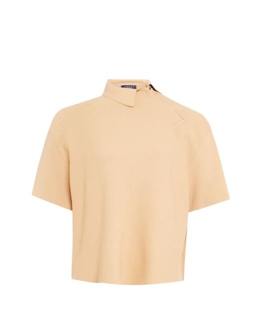 A.W.A.K.E. MODE Natural Rugby Asymmetric-Collar Short-Sleeve Top
