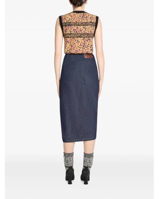 Dries Van Noten Blue Draped Denim Skirt