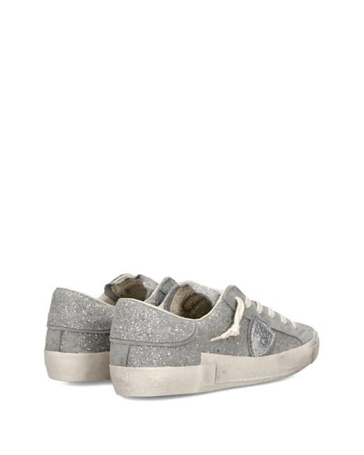 Philippe Model White Prsx Glitter Appliqued Low Trainers