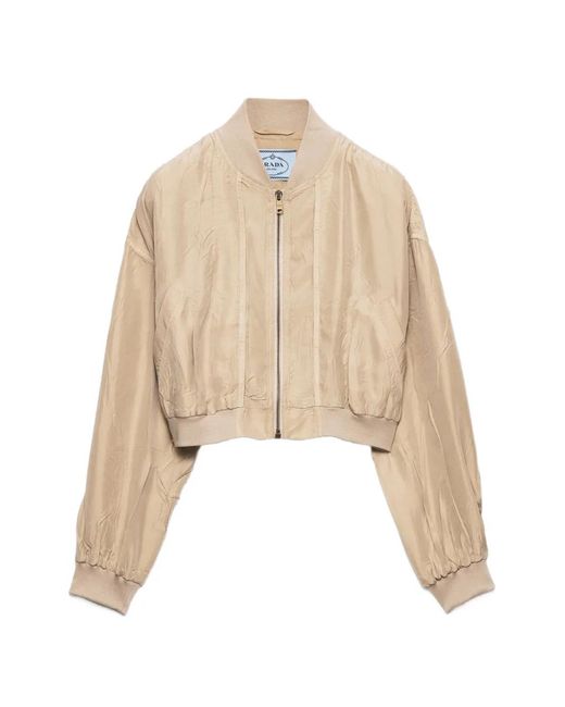 Prada Natural Cropped Old-Silk Bomber Jacket