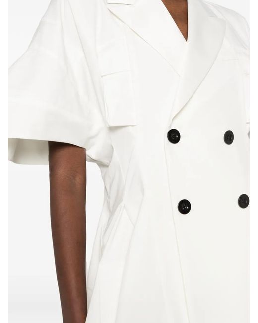 Sacai White Double-Breasted Flared Dress