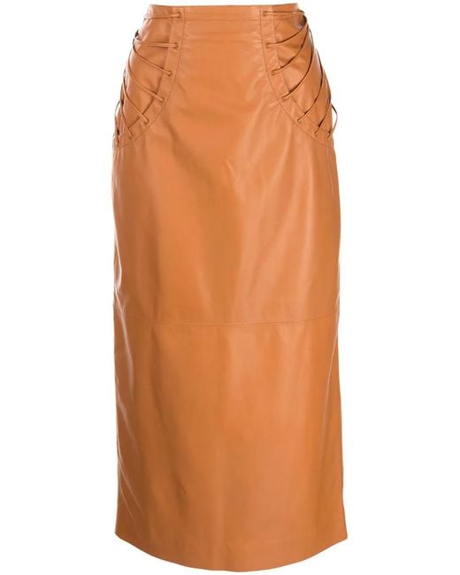 Rochas Orange Pencil Midi Skirt