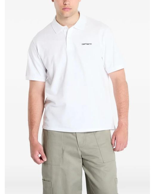Carhartt White Logo-Print Piqué Polo Shirt