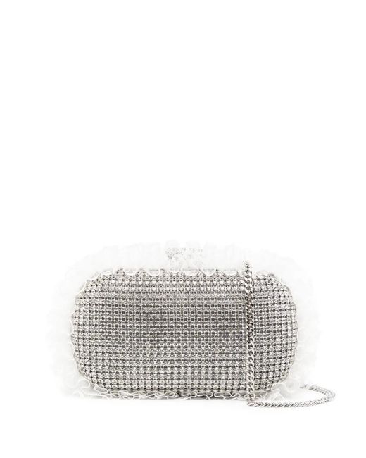 Self-Portrait Gray Crystal Lace-Detail Clutch Bag