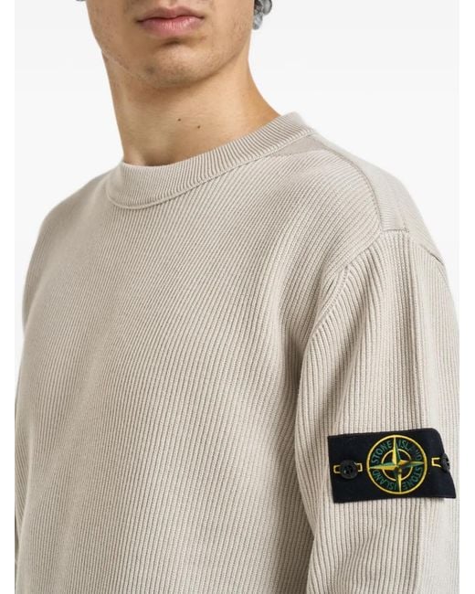 Stone Island Gerippter Pullover Mit Logo-Patch in Natural für Herren