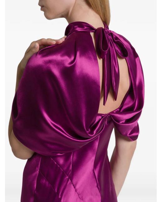 Alberta Ferretti Purple Tie-Neck Open-Back Maxi Dress