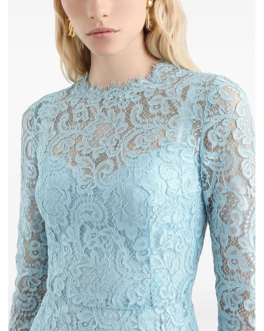 Dolce & Gabbana Blue Long-Sleeved Lace Dress