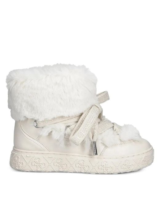 Guess White Unessa Faux-Fur Tie Boots
