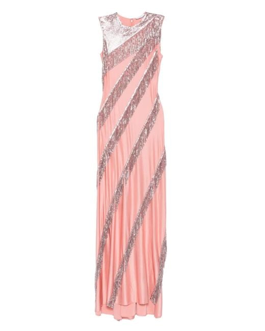 Rabanne Pink Sequin-Fringe Maxi Dress
