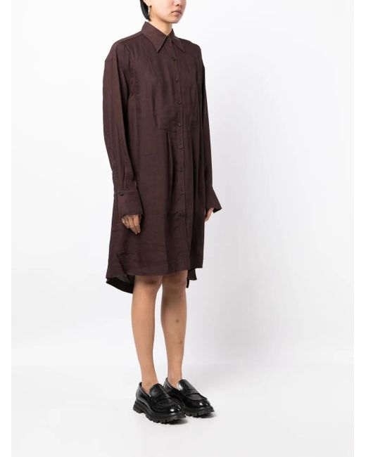 Ziggy Chen Brown Layered Draped-Detail Shirtdress