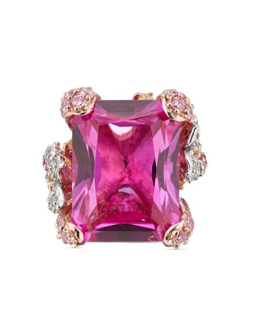 Anillo Rose Cinderella en oro vermeil de 18 kt con diamantes y zafiro Anabela Chan de color Pink
