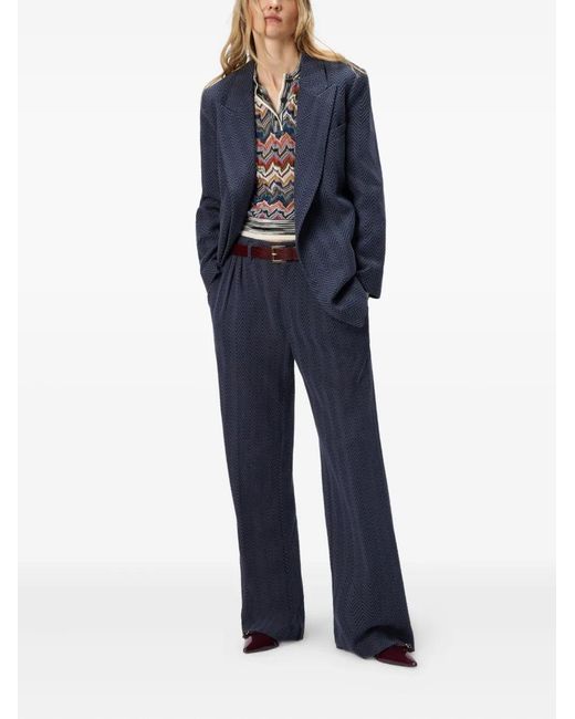 Missoni Blue Zigzag-Pattern Pleated Trousers