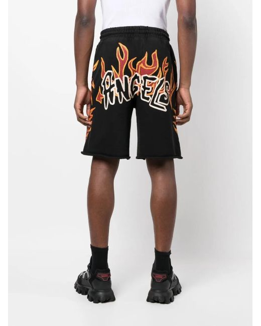 Palm Angels Black Graffiti Flames Logo-Print Shorts for men