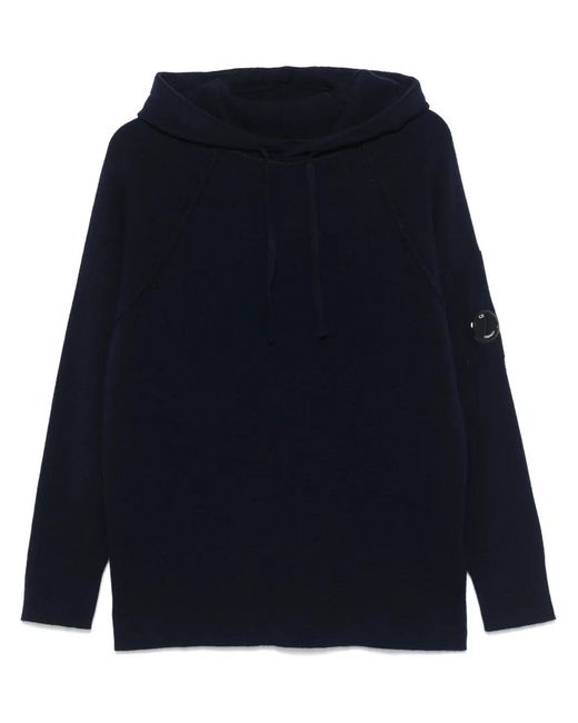 C P Company Blue Wool-Blend Lens-Detail Hoodie for men