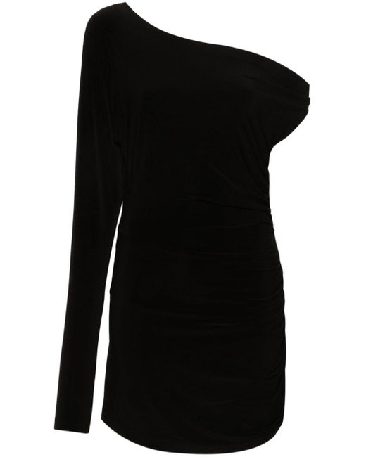 Norma Kamali One-sleeve Ruched Mini Dress Black