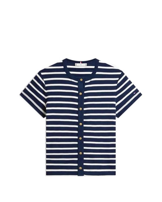 Tommy Hilfiger Blue Striped Button-Down T-Shirt