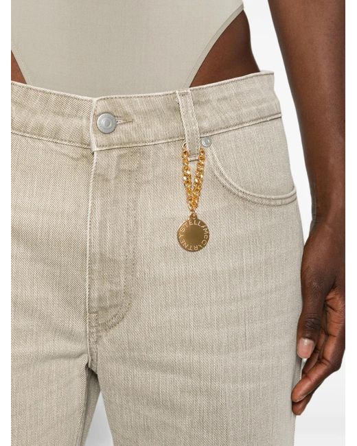 Stella McCartney White Chain-Detail Turn-Up Cropped Denim Jeans