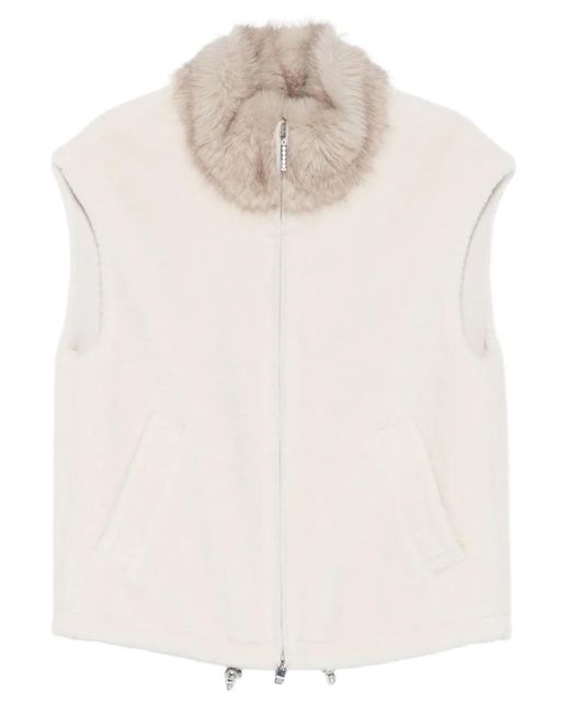 Marc Cain White Fur-Collar Gilet