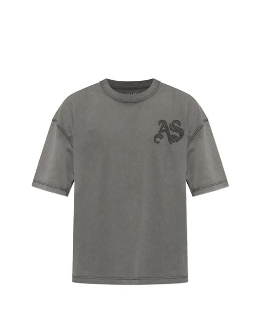 AllSaints Gray Insignia Logo-Patch Short-Sleeve T-Shirt for men