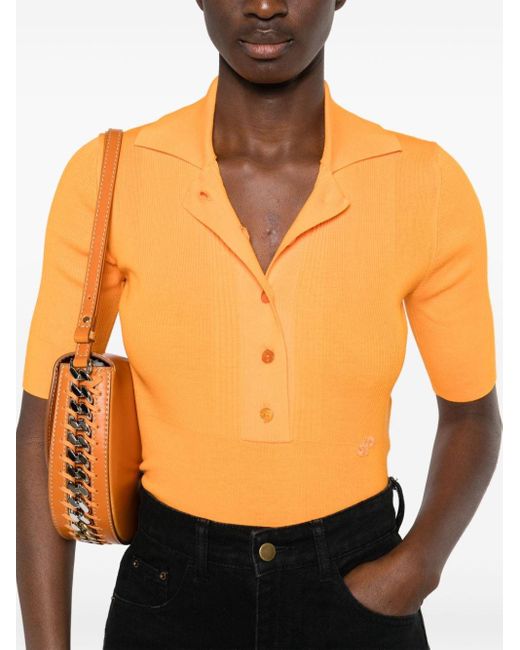 Patou Orange Ribbed Short-sleeve Polo Top