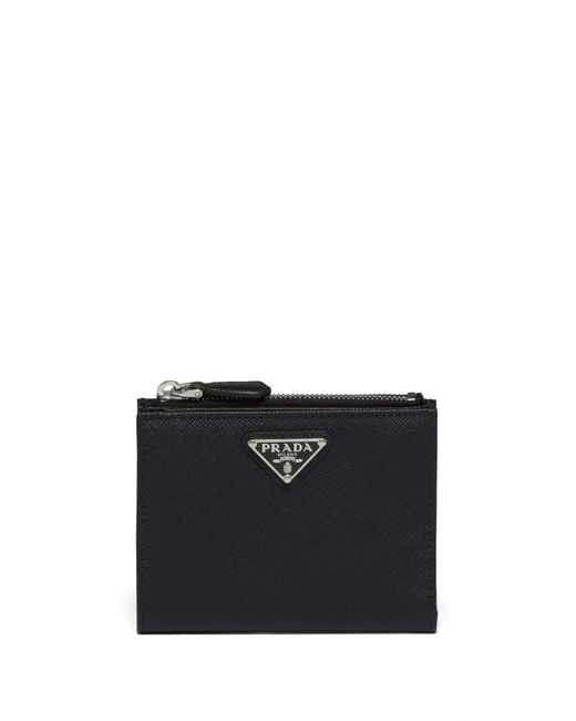 Prada Black Triangle-Logo Saffiano Leather Wallet