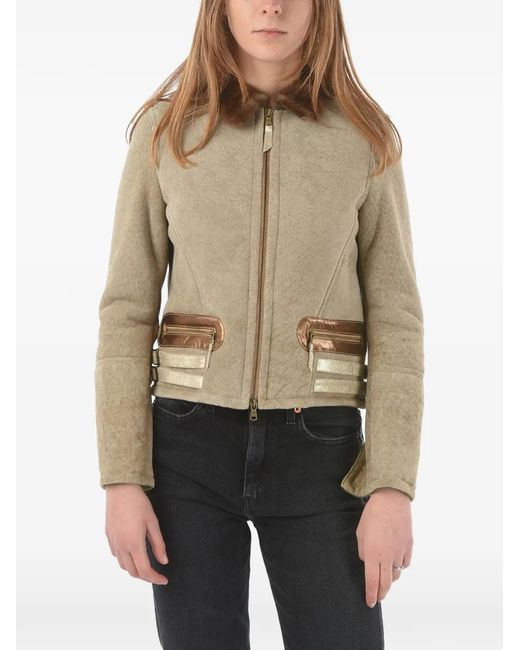 History Repeats Natural Embroidered Shearling Jacket