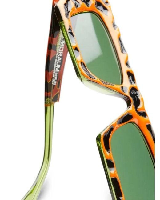 Kuboraum Green Leopard-Print Rectangle-Frame Sunglasses for men
