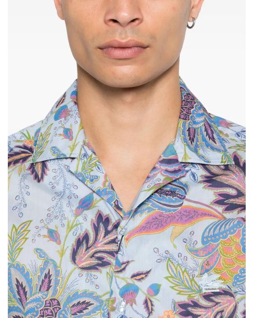 Etro Blue Floral-Print Shirt for men