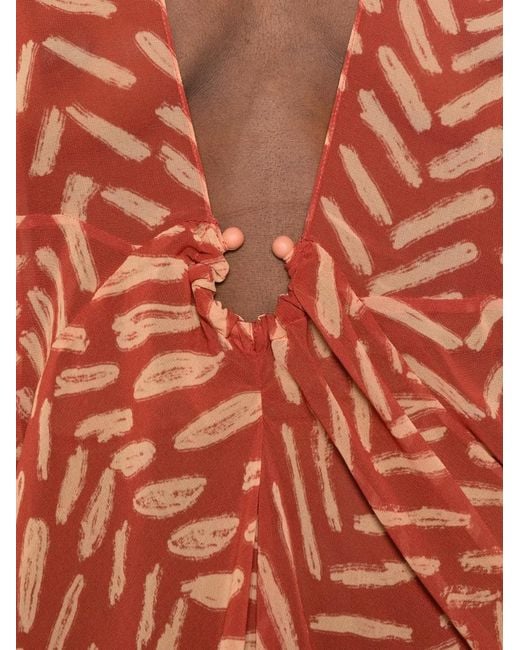 Johanna Ortiz Red Sensory Tapestry Tunic Maxi Dress