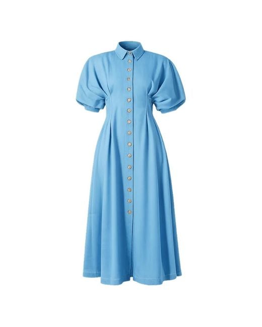 SOEUR & FRÈRES Blue La Robe Pleated Denim Midi Dress
