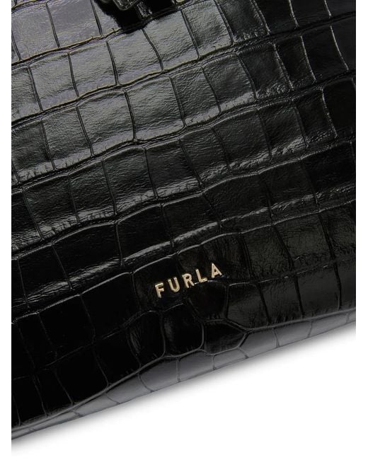 Furla Black S Atmosfera Dome Croc-Effect Leather Tote Bag