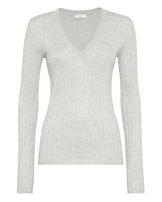 Brunello Cucinelli Vネック リブトップ Gray