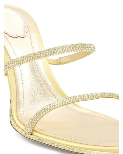 Rene Caovilla White Sandales Cleo À Talon, Brides En Spirale Et Strass