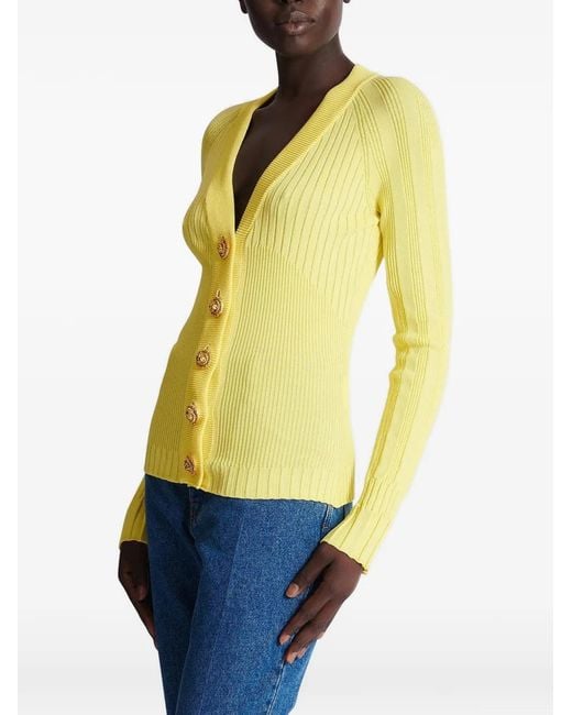 Balmain Yellow V-Neck Buttoned Cardigan