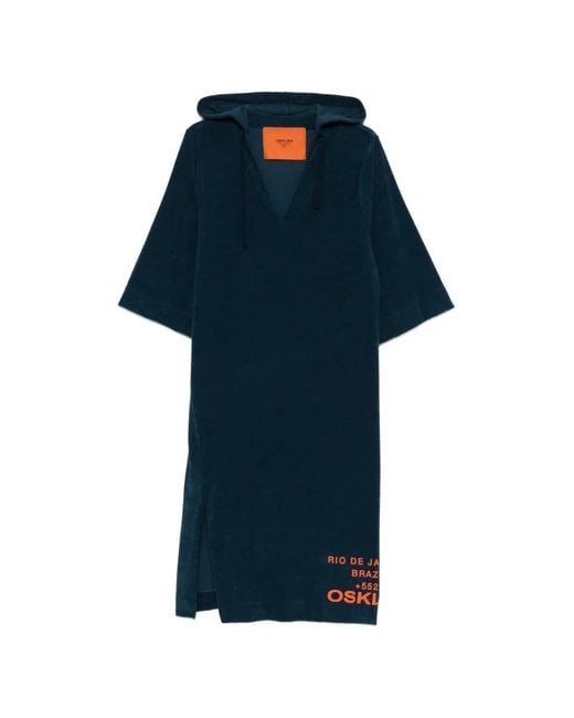 Osklen Blue Hooded V-Neck Dress