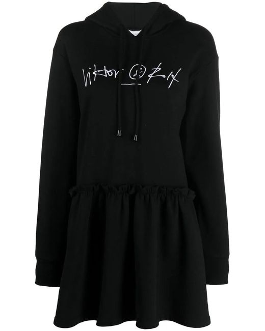 Viktor & Rolf Black Logo-Embroidered Sweatshirt Dress