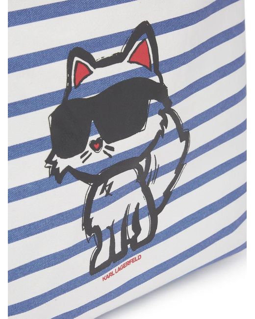 Karl Lagerfeld Blue Ikon Choupette Striped Tote Bag