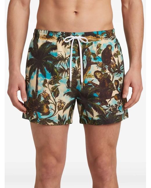 DSquared² Green Monkey Business Midi Swim Boxers for men