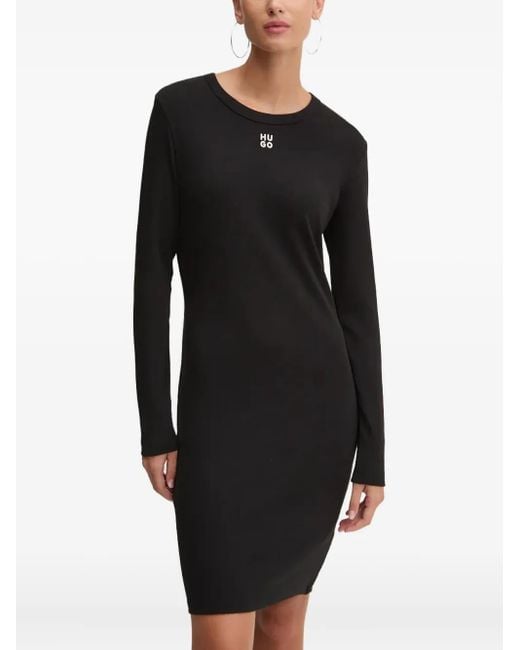 HUGO Black Kleid Mit Logo-Stickerei