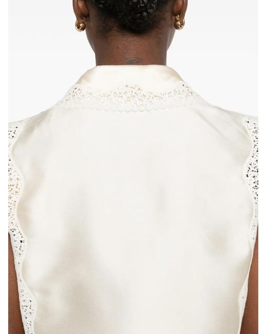 Sandro White Cropped Shirt With Lace Details
