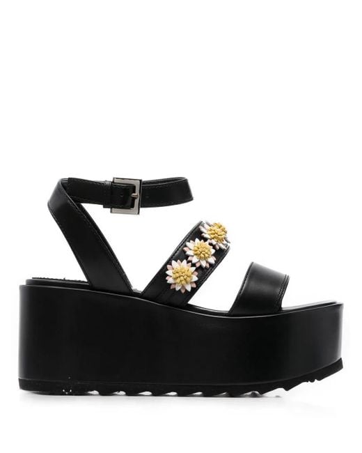 Fabrizio Viti Black Flower-Applique Sandals