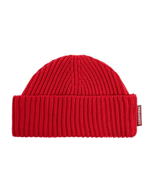 DSquared² Red Ribbed Beanie And Scarf Set for men