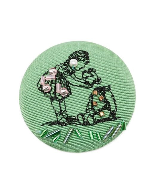 Undercover Green Bead-Embroidered Brooch