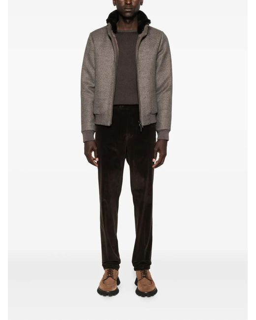 Moorer Brown Fur-Collar Zip-Up Jacket for men
