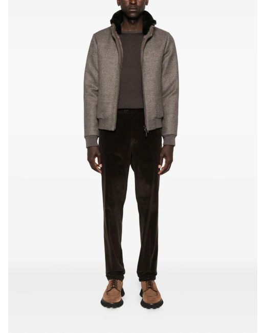 Moorer Brown Shearling-Collar Zip-Front Jacket for men