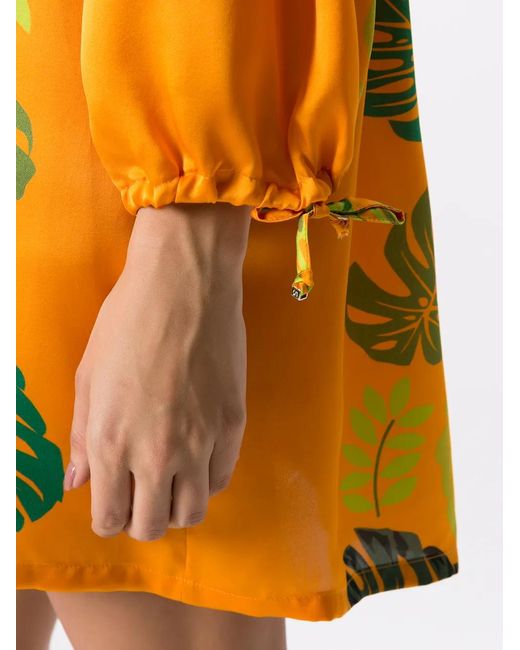 Amir Slama Orange Robe Courte À Imprimé Feuillage