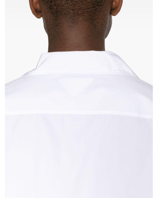 Prada White Floral-Print Cotton-Poplin Shirt for men