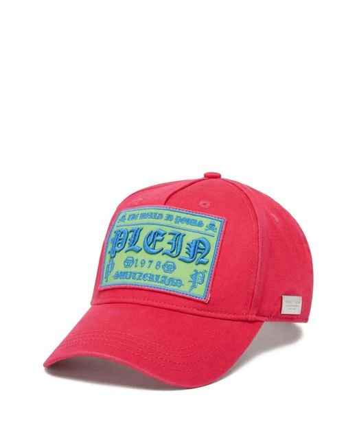 Philipp Plein Pink Embroidered Patch Baseball Cap